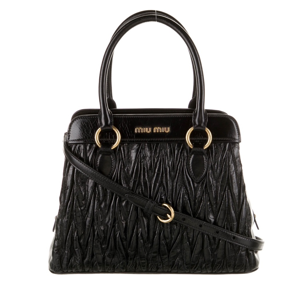 Miu Miu Black Matelassé Leather Top-Handle Tote with Gold Hardware